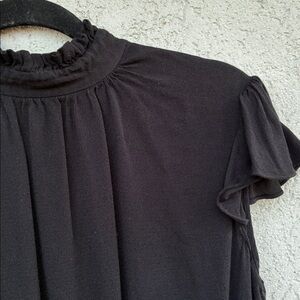 Frame black blouse short flutter sleeve high ruffle neckline button up back